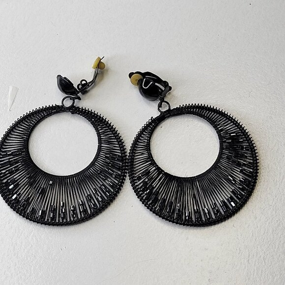 Black Beaded Round Clip On Earrings - Picture 8 of 10